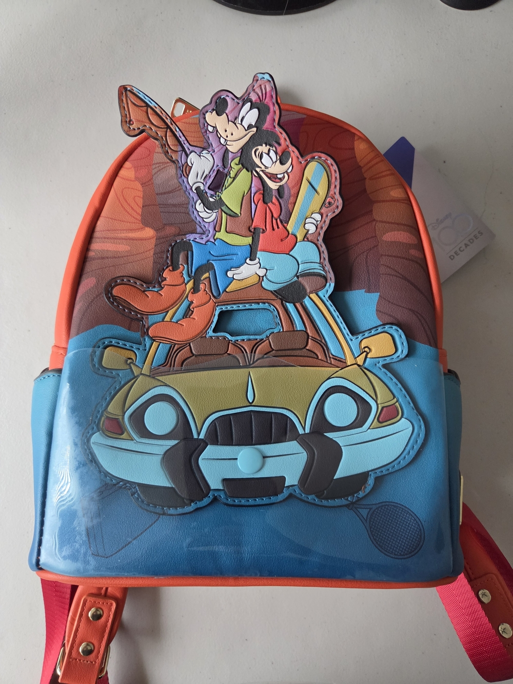 Disney Loungefly Goofy & Max 100 Decades Blue Orange Mini Backpack